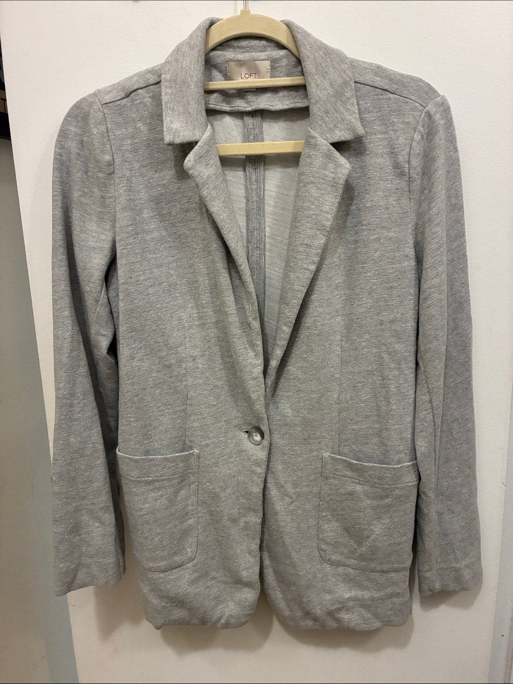 LOFT Light Gray Knit Single-Button Blazer Business Casual Preppy Coastal